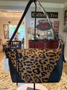 Leopard-Print Shoulder Bag with Black Trim